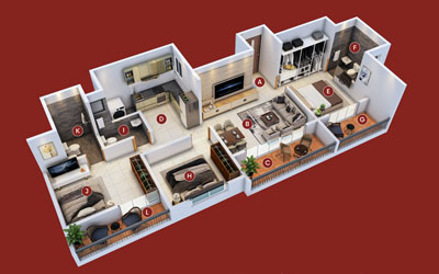 3 BHK Cut Section